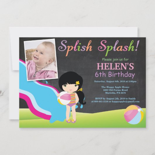 Invitation Fête d'anniversaire de piscine de glissière d'eau (Devant)