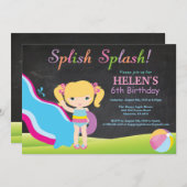 Invitation Fête d'anniversaire de piscine de glissière d'eau (Devant / Derrière)