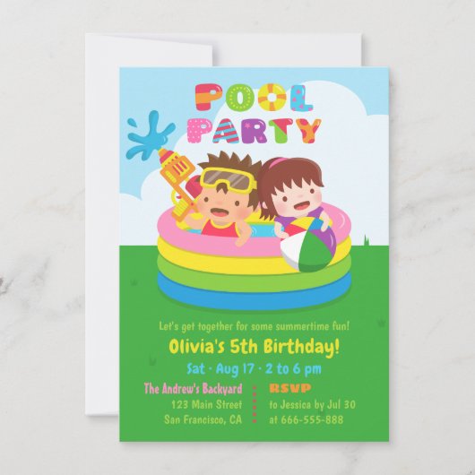 Invitation Fête d'anniversaire de piscine gonflable mini pour (Devant)