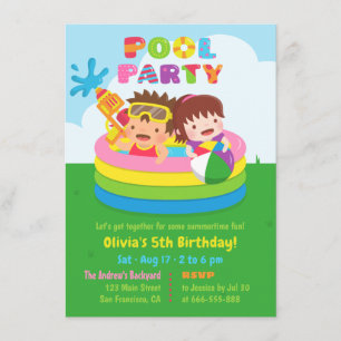 Invitation Fête d'anniversaire de piscine gonflable mini pour
