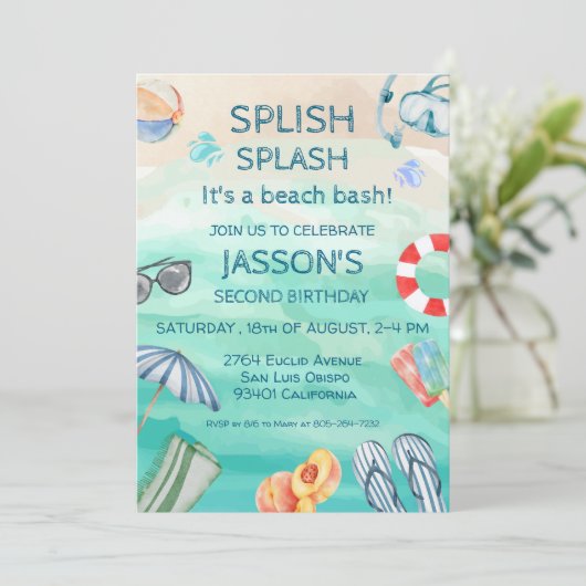Invitation Fête d'anniversaire de plage (Debout devant)