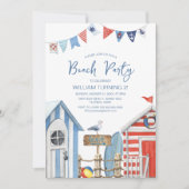 Invitation Fête d'anniversaire de plage à l'aquarelle douce (Devant)