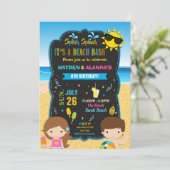 Invitation Fête d'anniversaire de plage Bassh Twins Sibings B (Debout devant)