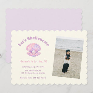 Invitation Fête d'anniversaire de plage coquillage fantaisist