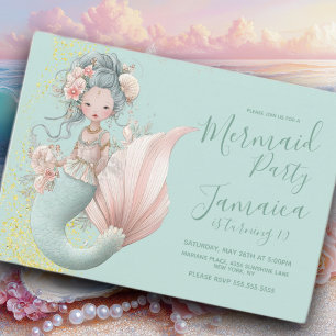 Invitation Fête d'anniversaire de plage de sirène asiatique 