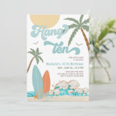 Invitation Fête d'anniversaire de plage de surf de garçon 10e (Debout devant)