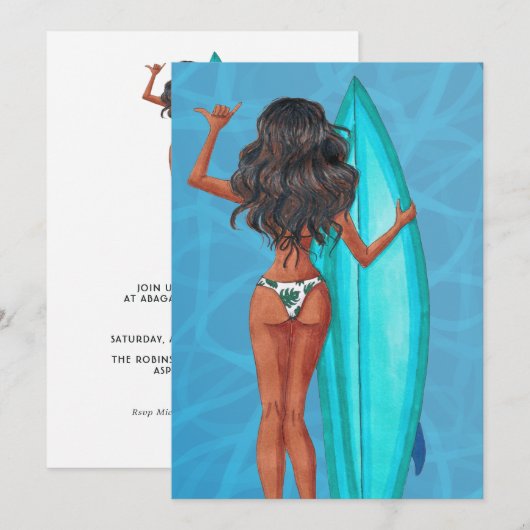 Invitation Fête d'anniversaire de plage de surf d'été rustiqu (Devant / Derrière)