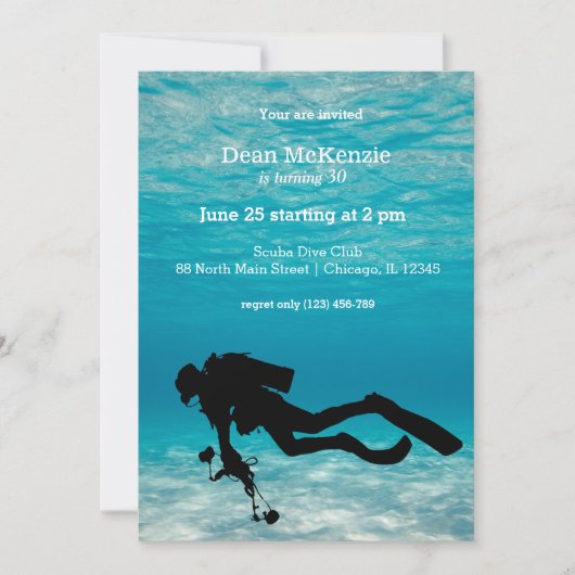 Invitation Fête d'anniversaire de plongée sous-marine (Devant)
