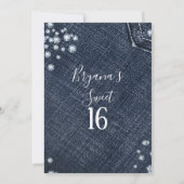 Invitation Fête d'anniversaire de poche en denim et diamants (Dos)