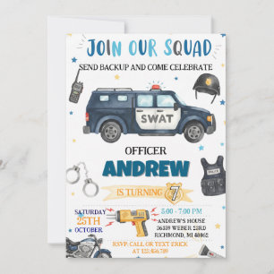 Invitation Fête d'anniversaire de policier moderne pour enfan