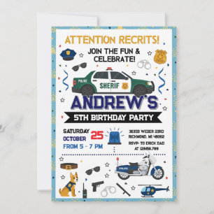 Invitation Fête d'anniversaire de policier moderne sur mesure