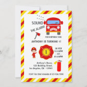 Invitation Fête d'anniversaire de pompier avec camion de pomp (Devant)