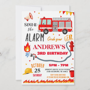 Invitation Fête d'anniversaire de pompier moderne pour garçon