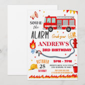 Invitation Fête d'anniversaire de pompier moderne pour garçon (Devant / Derrière)