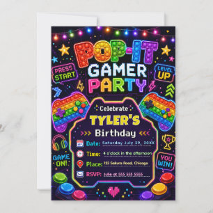 Invitation Fête d'anniversaire de Pop It Gamer