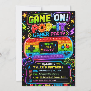 Invitation Fête d'anniversaire de Pop It Gamer Party