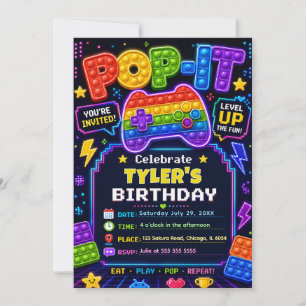 Invitation Fête d'anniversaire de Pop It Gamer Party