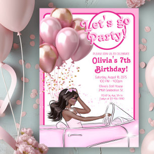 Invitation Fête d'anniversaire de poupée de mode rose à mélan