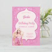 Invitation Fête d'anniversaire de poupée rose (Debout devant)