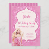 Invitation Fête d'anniversaire de poupée rose (Devant / Derrière)