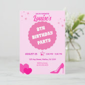 Invitation Fête d'anniversaire de poupée rose, Fille (Debout devant)