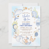 Invitation Fête d'anniversaire de premier an sous la mer garç (Devant)