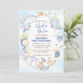 Invitation Fête d'anniversaire de premier an sous la mer garç (Debout devant)