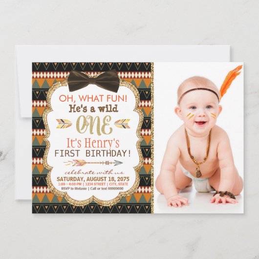Invitation Fête d'anniversaire de premier Boho Tribal (Devant)