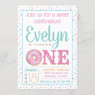 Invitation Fête d'anniversaire de première année Donut pour f