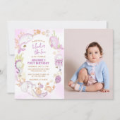 Invitation Fête d'anniversaire de première année fille rose s (Devant)