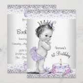 Invitation Fête d'anniversaire de première année Fille Violet (Devant / Derrière)
