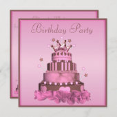 Invitation Fête d'anniversaire de Princess Cake (Devant / Derrière)