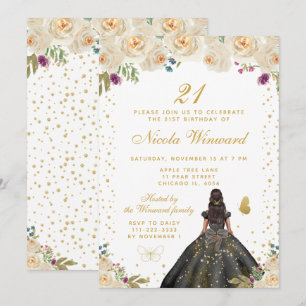 Invitation Fête d'anniversaire de princesse à la peau foncée
