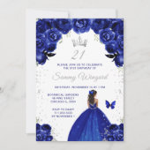 Invitation Fête d'anniversaire de princesse à peau foncée ble (Devant)