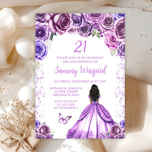 Invitation Fête d'anniversaire de princesse à peau foncée et 
