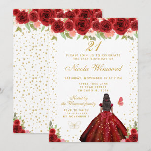 Invitation Fête d'anniversaire de princesse à peau foncée et 