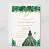 Invitation Fête d'anniversaire de princesse à peau foncée et (Devant)