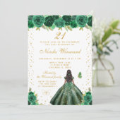 Invitation Fête d'anniversaire de princesse à peau foncée et (Debout devant)