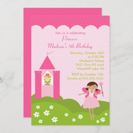 Invitation Fête d'anniversaire de princesse assez dans (Devant / Derrière)