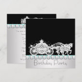 Invitation Fête d'anniversaire de princesse au bleu sarcelle  (Devant / Derrière)