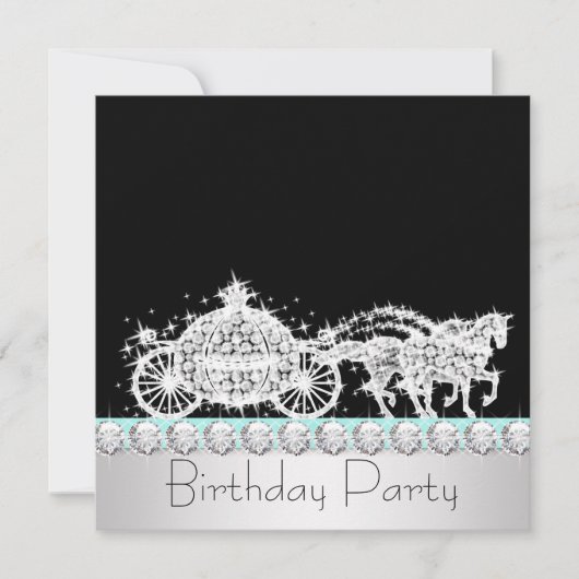 Invitation Fête d'anniversaire de princesse au bleu sarcelle  (Devant)