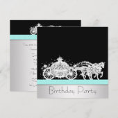 Invitation Fête d'anniversaire de princesse au bleu sarcelle (Devant / Derrière)