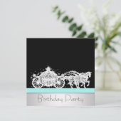 Invitation Fête d'anniversaire de princesse au bleu sarcelle (Debout devant)
