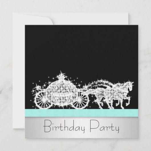 Invitation Fête d'anniversaire de princesse au bleu sarcelle (Devant)
