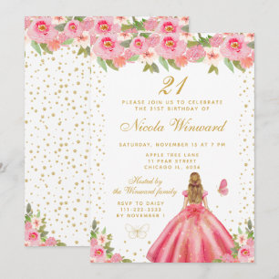 Invitation Fête d'anniversaire de princesse aux cheveux blond