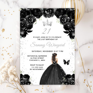 Invitation Fête d'anniversaire de princesse aux cheveux bruns