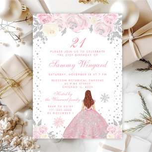 Invitation Fête d'anniversaire de princesse aux cheveux bruns