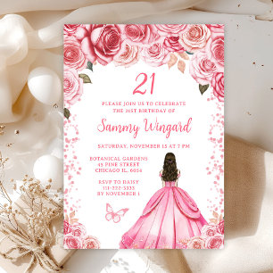 Invitation Fête d'anniversaire de princesse aux cheveux bruns