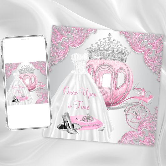 Invitation Fête d'anniversaire de princesse Cendrillon rose é
