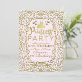 Invitation Fête d'anniversaire de PRINCESSE Château Rose & Or (Debout devant)